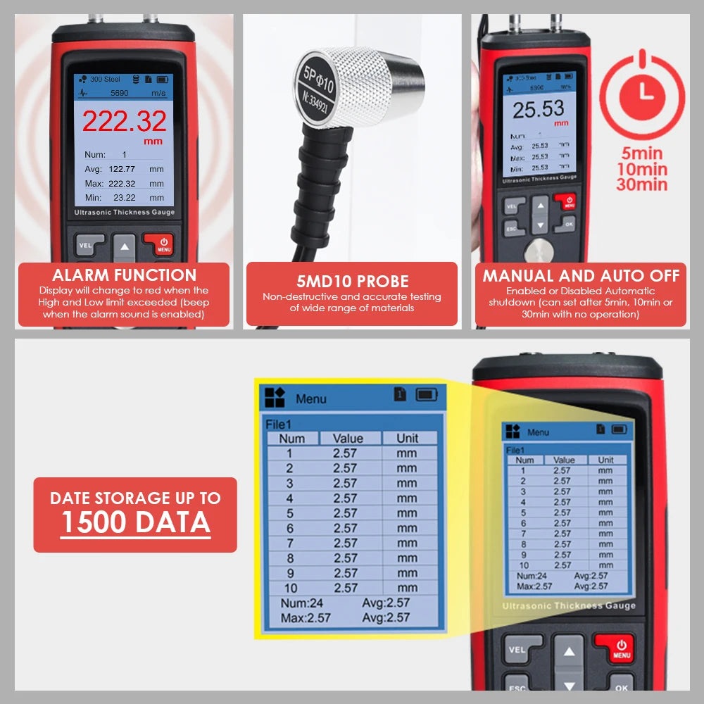 Ultrasonic Thickness Gauge - CTM-444 with Colour screen & Data-logger