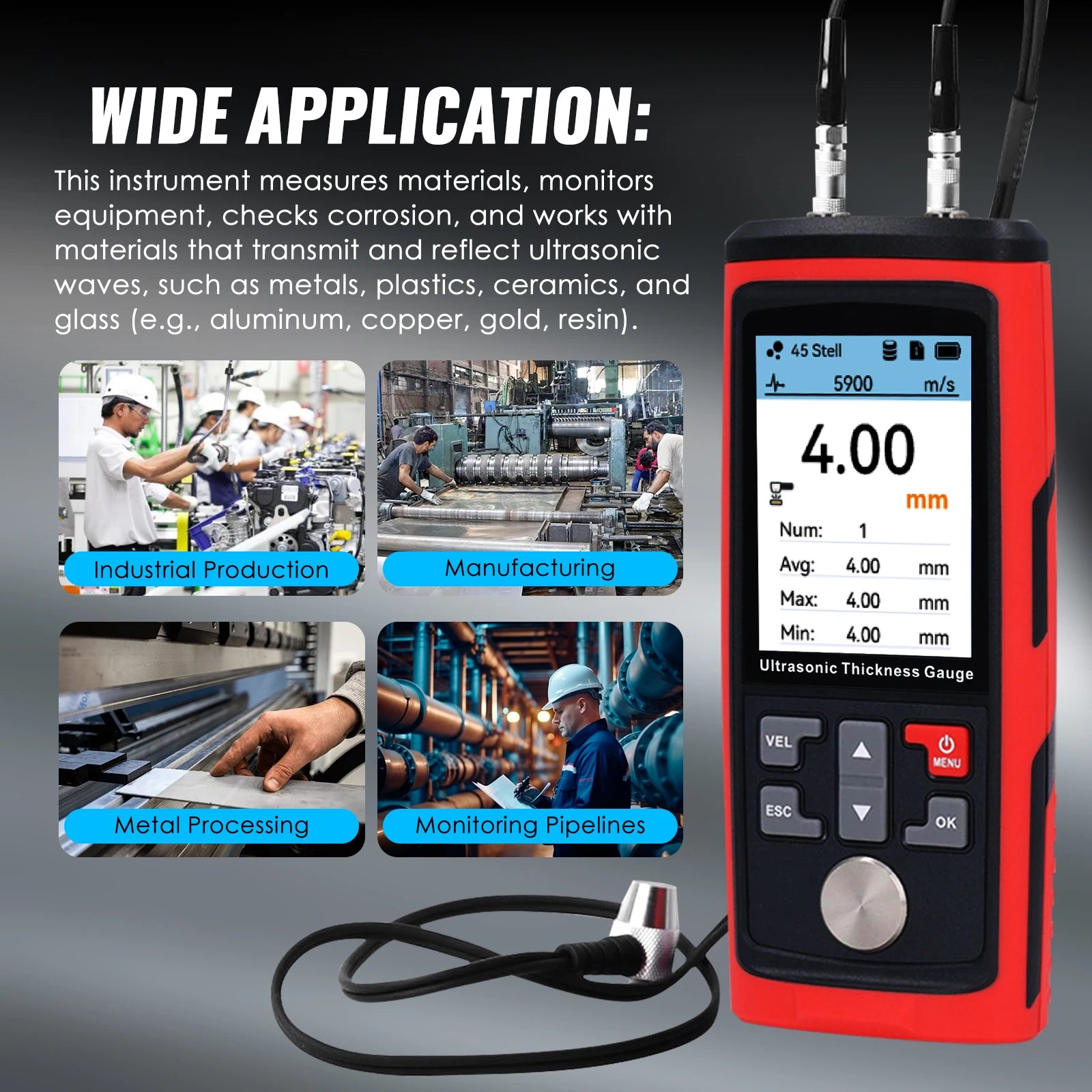 Ultrasonic Thickness Gauge - CTM-444 with Colour screen & Data-logger