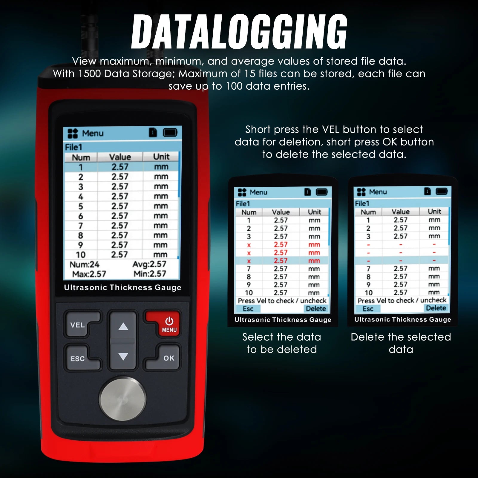Ultrasonic Thickness Gauge - CTM-444 with Colour screen & Data-logger