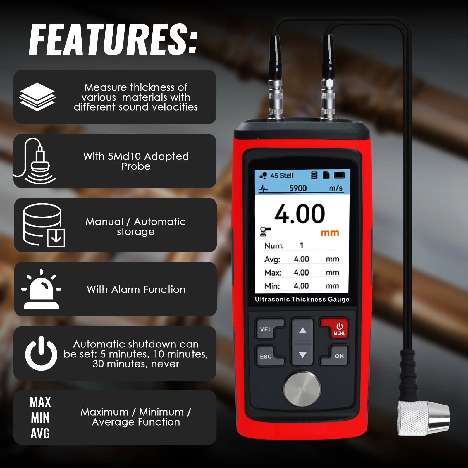 Ultrasonic Thickness Gauge - CTM-444 with Colour screen & Data-logger