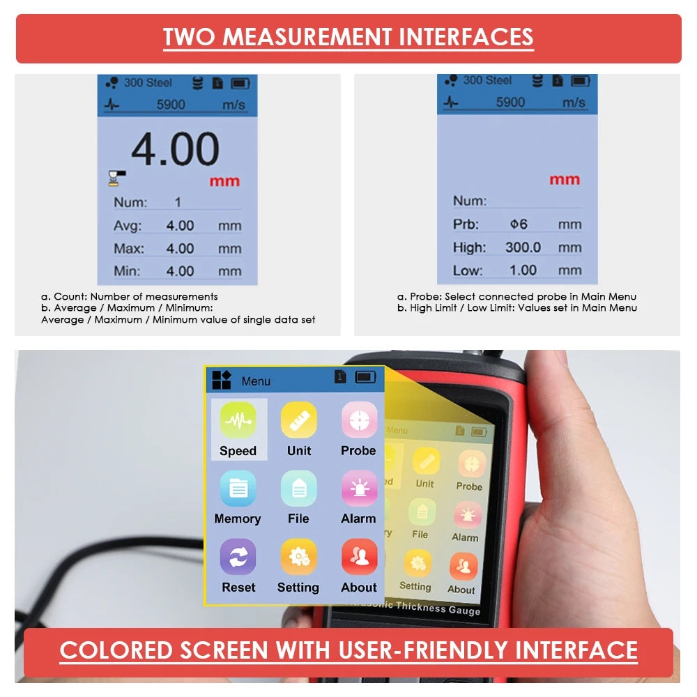 Ultrasonic Thickness Gauge - CTM-444 with Colour screen & Data-logger