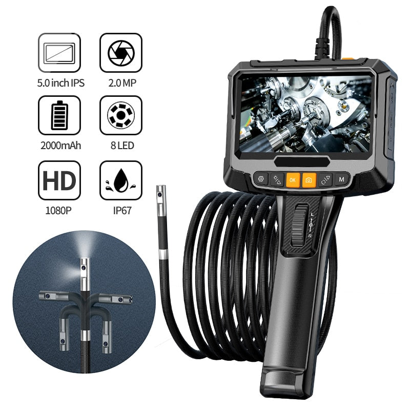 Borescope Inspection Camera - 1080P 5 " IPS LCD Steering Single or Dual Lens Borescope