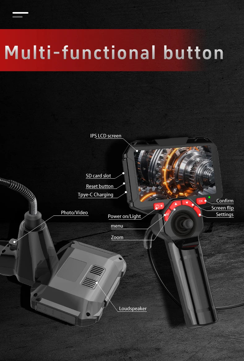 Borescope - TT40 Articulating Borescope 1080P 4.5 Inch IPS Four Way 720° Steering Endoscope Camera