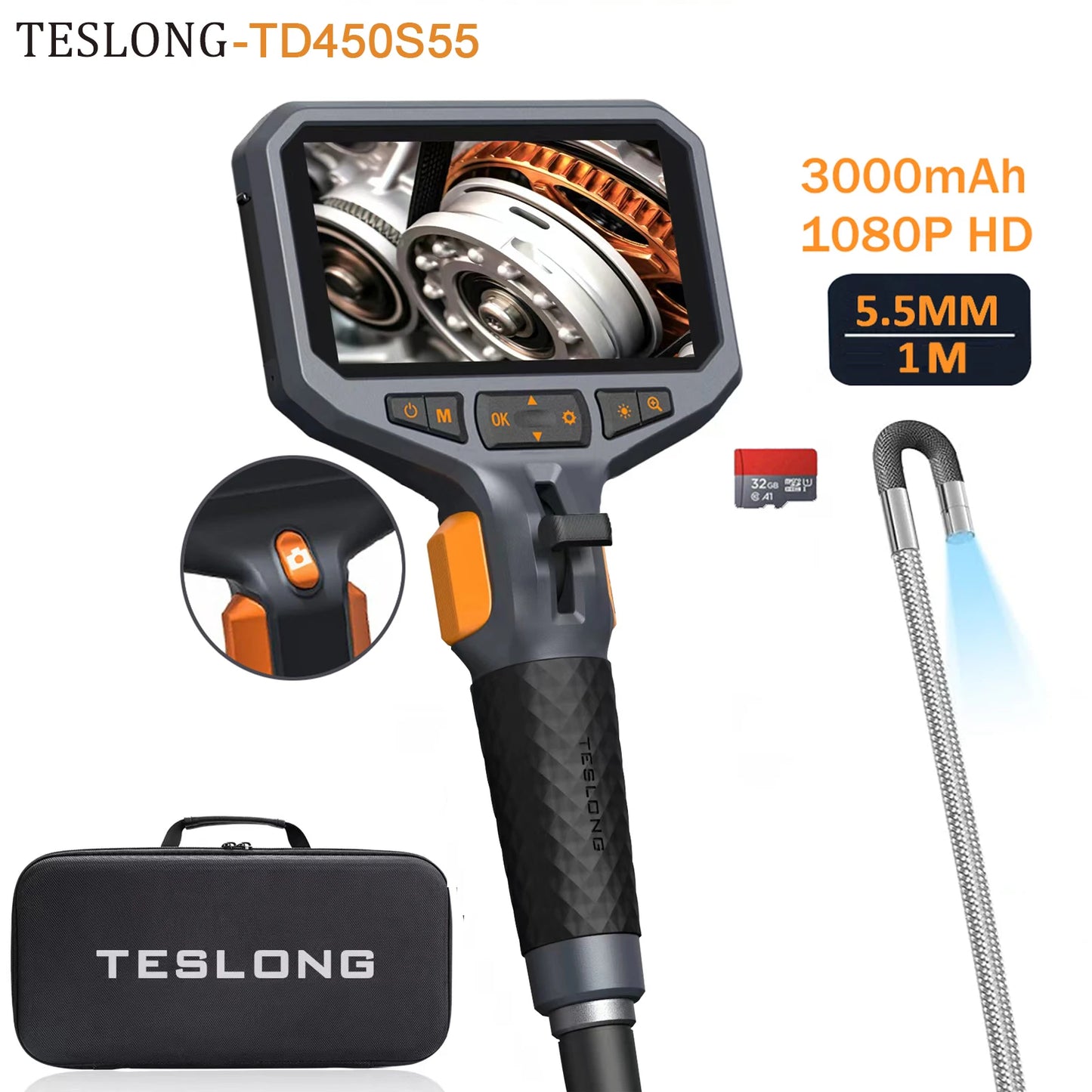 TESLONG TD450S Articulating Borescope 4.5 Inch IPS LCD Monitor