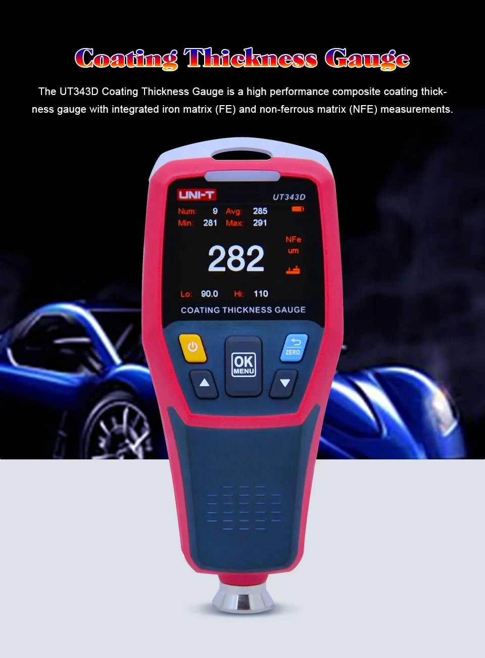 UNI-T UT343D Digital Coating Thickness Gauge FE/NFE