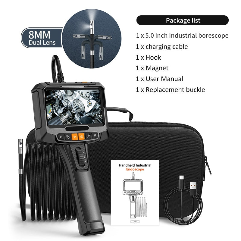 Borescope Inspection Camera - 1080P 5 " IPS LCD Steering Single or Dual Lens Borescope