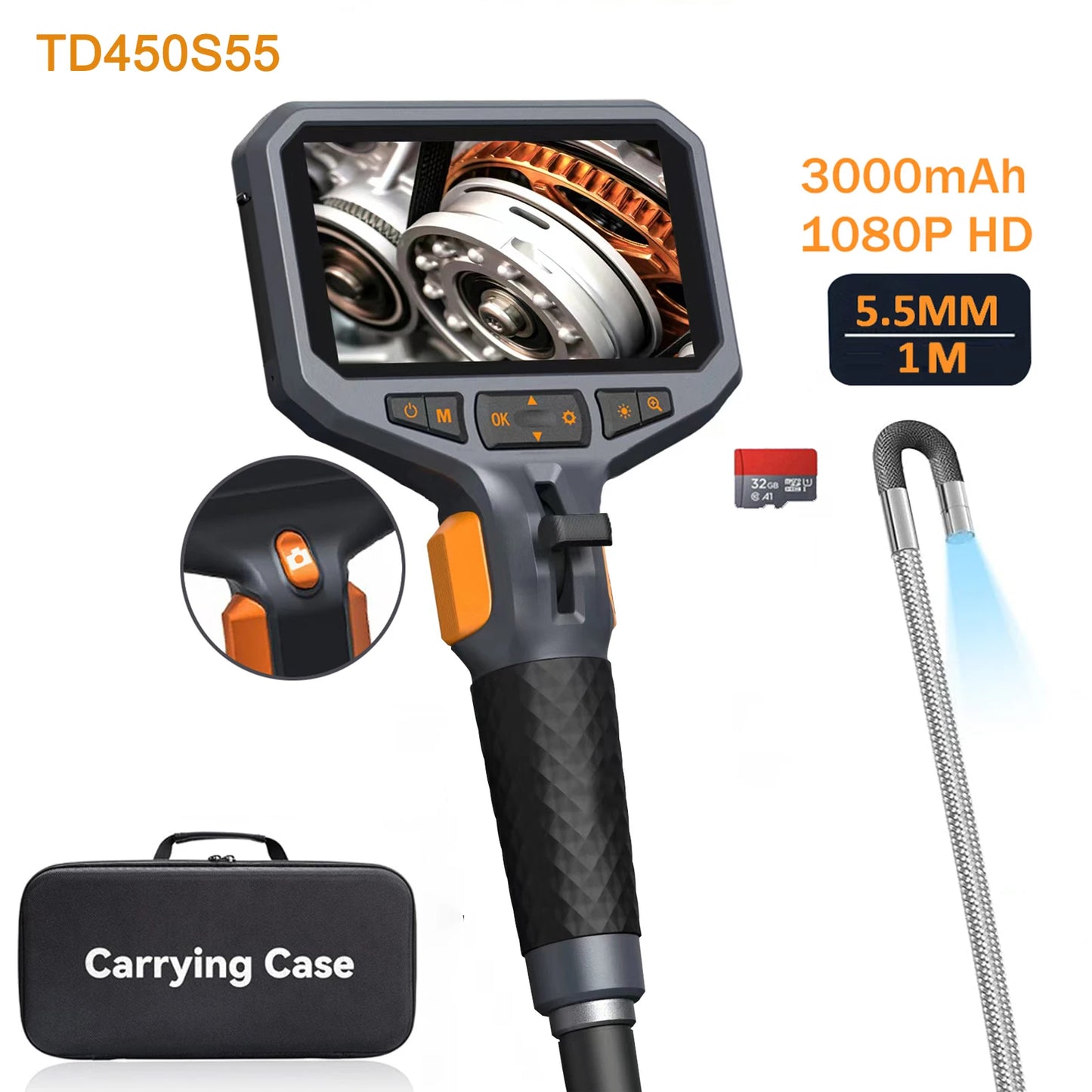 TESLONG TD450S Articulating Borescope 4.5 Inch IPS LCD Monitor