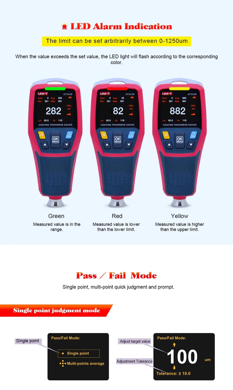 UNI-T UT343D Digital Coating Thickness Gauge FE/NFE