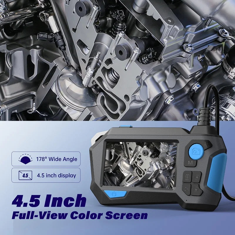 Borescope Inspection Camera - 360° Auto Rotation Dual Lens 9mm Probe 4.5'' IPS Screen