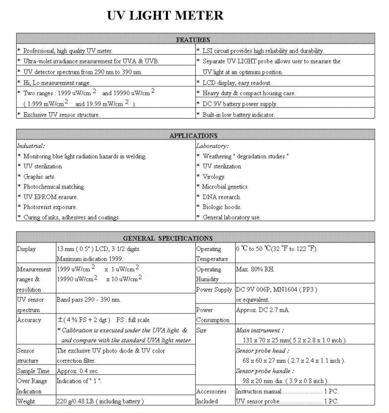 Light Meter - UV Light UV-100U