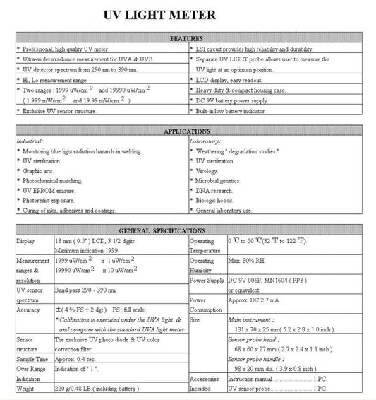Light Meter - UV Light UV-100U