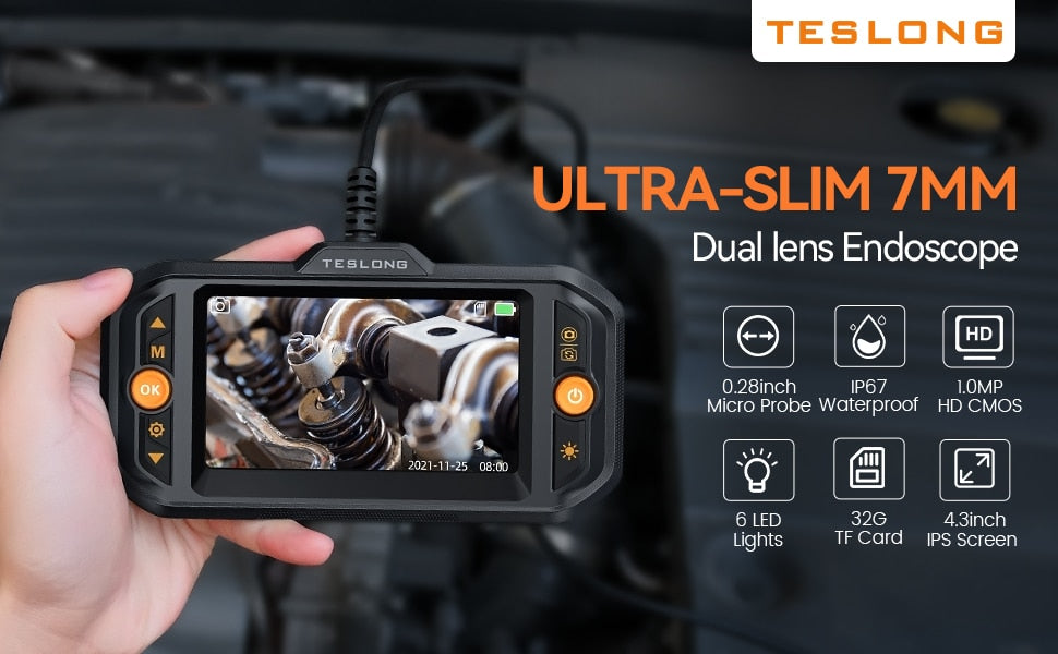 Borescope Inspection Camera - Teslong 4.3in HD Snake Inspection Camera - 5m length