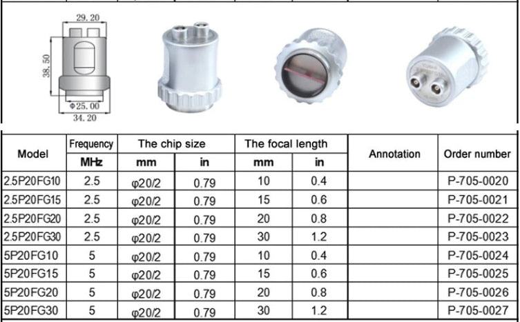 YUSHI Twin Crystal Straight Probe - 20mm