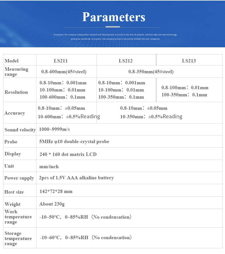 Ultrasonic Thickness Gauge - LS211 Range