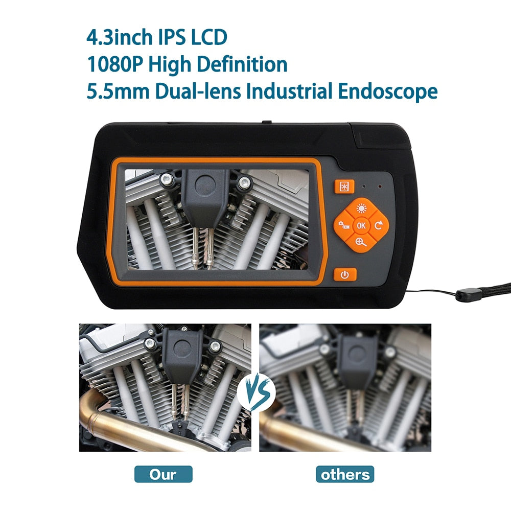 Borescope Inspection Camera - 4.3 Inch IPS Screen with 1m 5.5mm Dual-lens