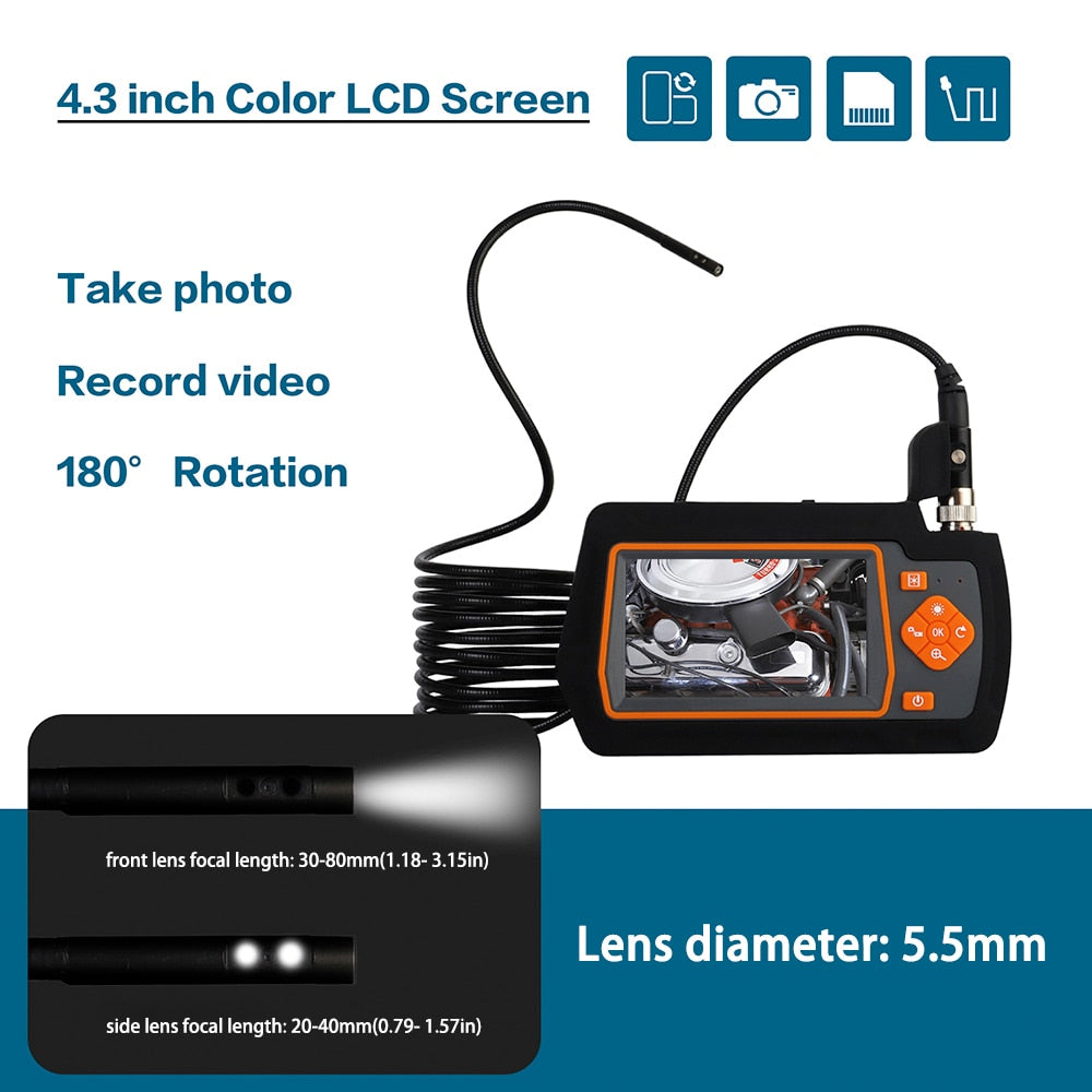 Borescope Inspection Camera - 4.3 Inch IPS Screen with 1m 5.5mm Dual-lens