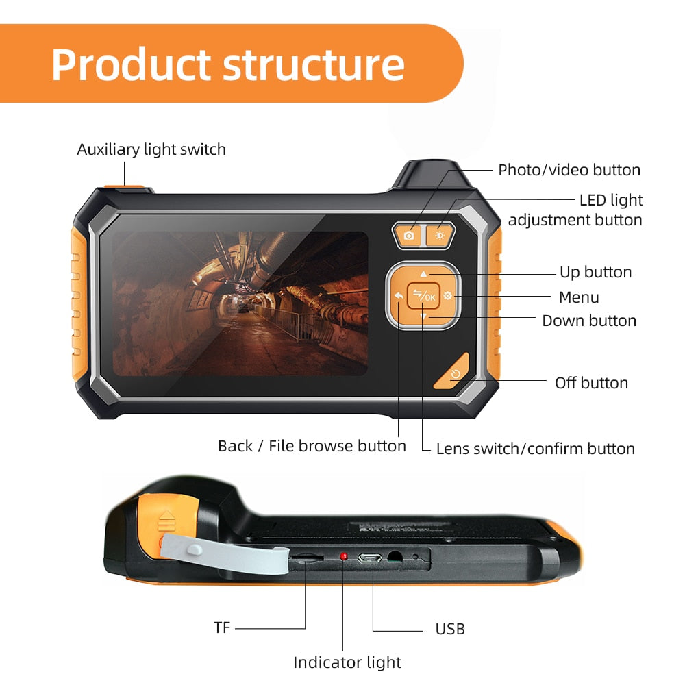 Borescope Inspection Camera - 4.3 INCH IPS SCREEN WITH 8.0 MM SINGLE or DUAL-LENS