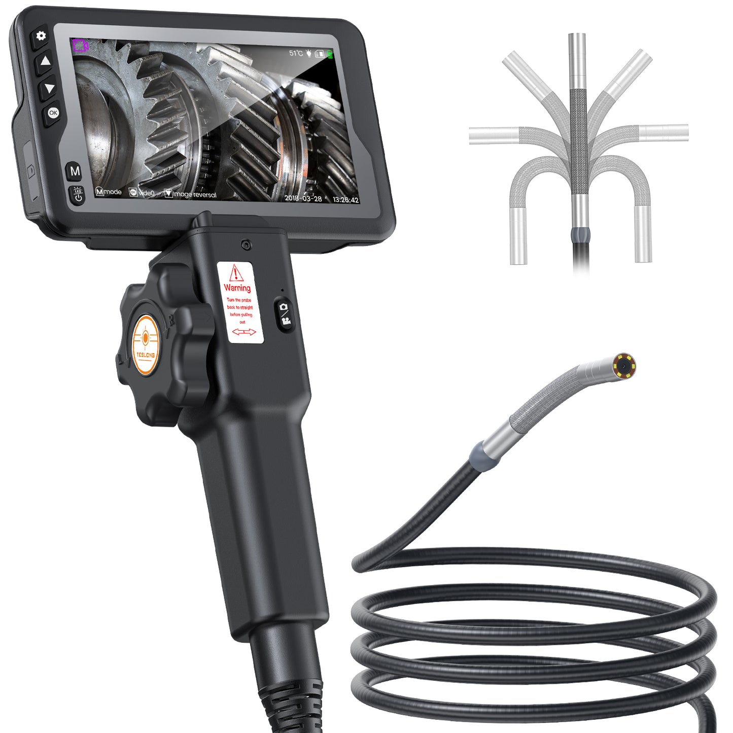 Borescope Inspection Camera - 4.5inch LCD Screen, Teslong Two-Way Articulating 1m 8.5mm probe