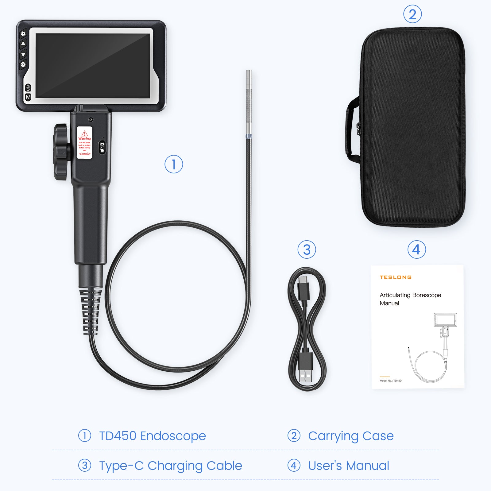 Borescope Inspection Camera - 4.5inch LCD Screen, Teslong Two-Way Articulating 1m 8.5mm probe