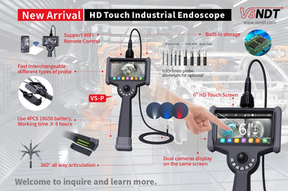 Borescope Inspection Camera - VS-GP Series Articulating Probe With 6in 1080P Touchscreen LCD