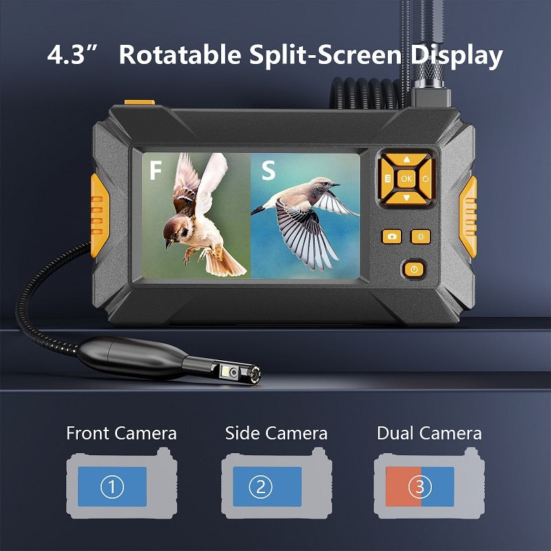 Borescope Inspection Camera - 360° Auto Rotation Dual Lens 4.3'' IPS Screen