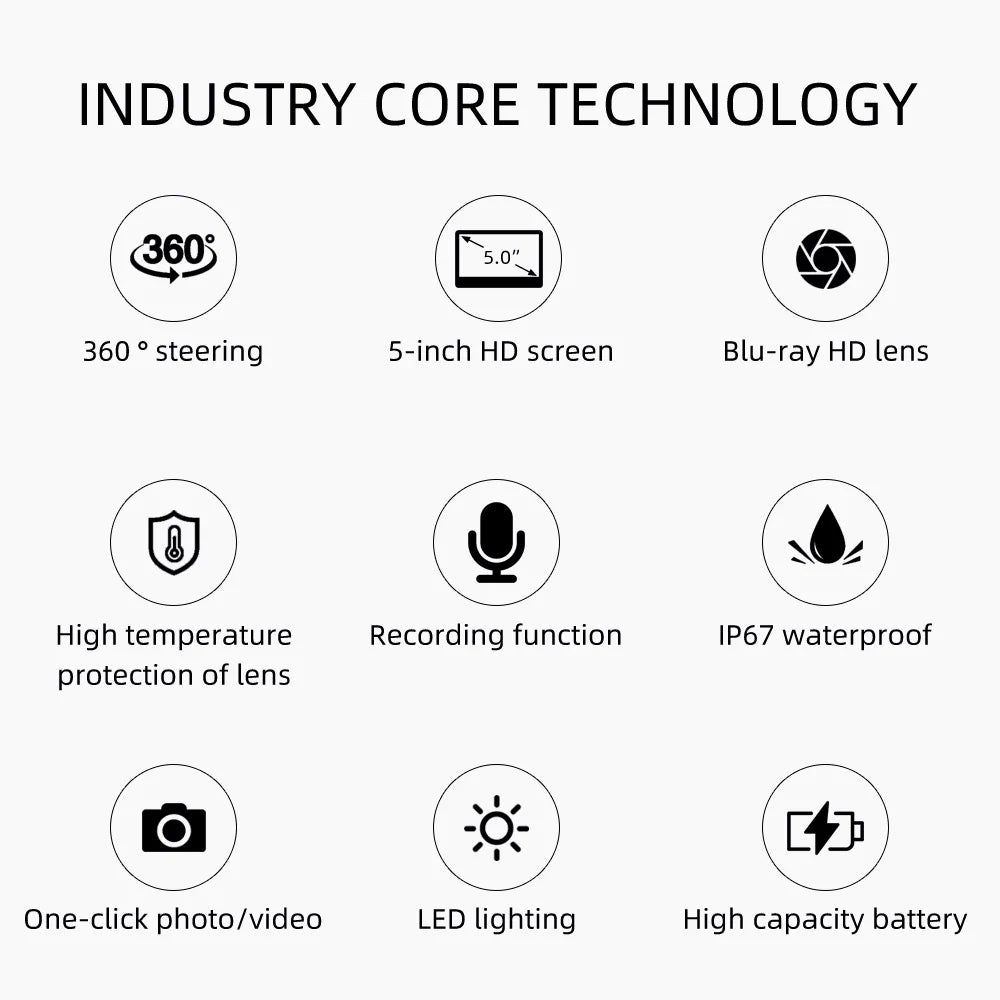 Borescope - WDL 5-inch IPS Color Screen Two-Way Lens