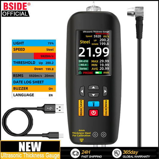 BSIDE T7 Digital Ultrasonic Thickness Gauge - 1-300mm 0.01mm Resolution