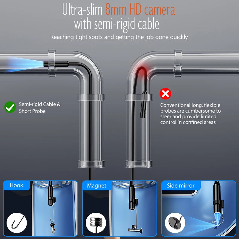 Borescope - 4.3'' IPS Screen Borescope 1080P Camera with 8MM Probe