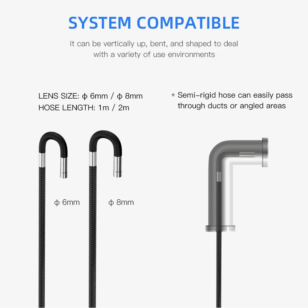 Borescope Inspection Camera - 3.9MM/6MM/8.5MM 180 Degree Steering Inspection Lens With 8 LED