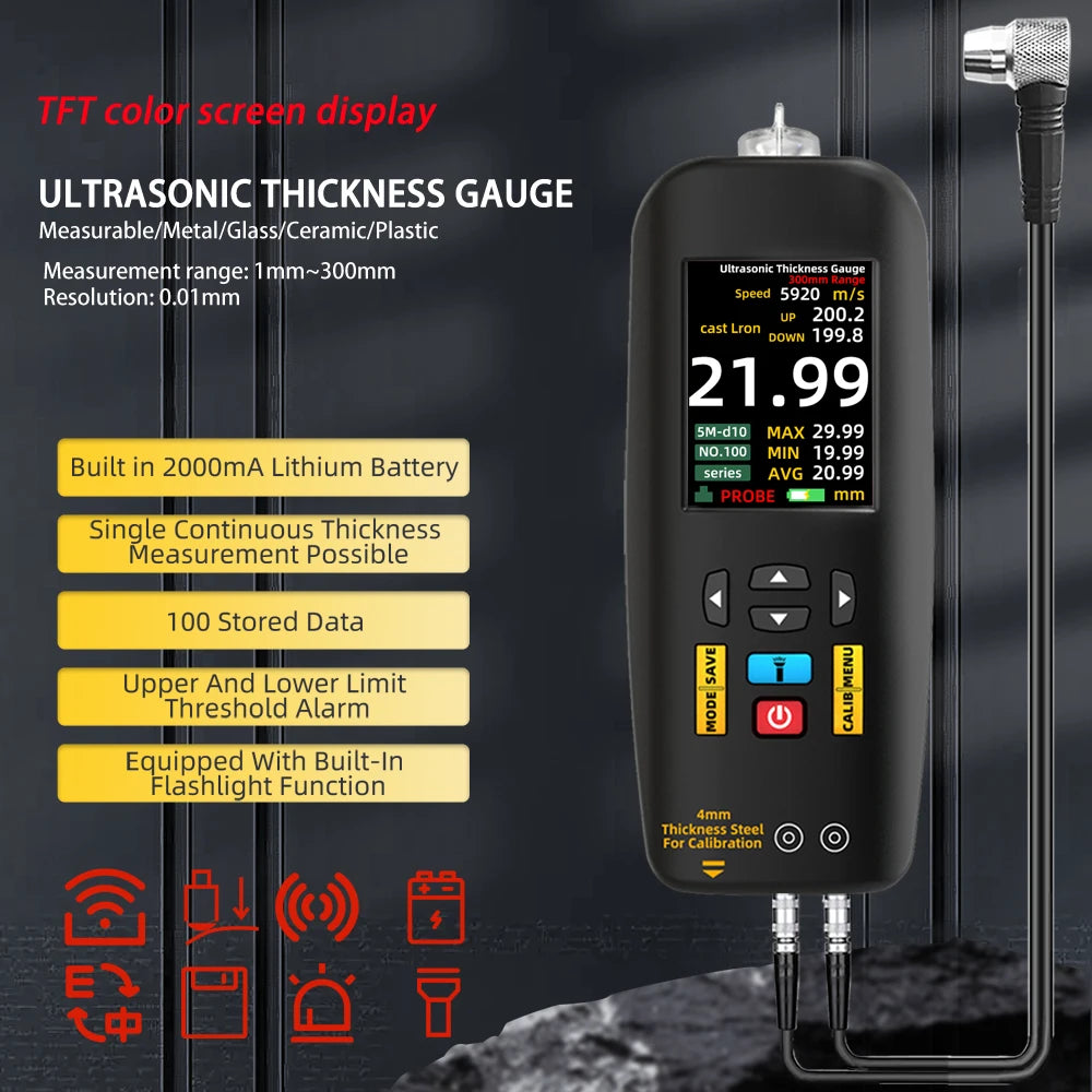 BSIDE T7 Digital Ultrasonic Thickness Gauge - 1-300mm 0.01mm Resolution