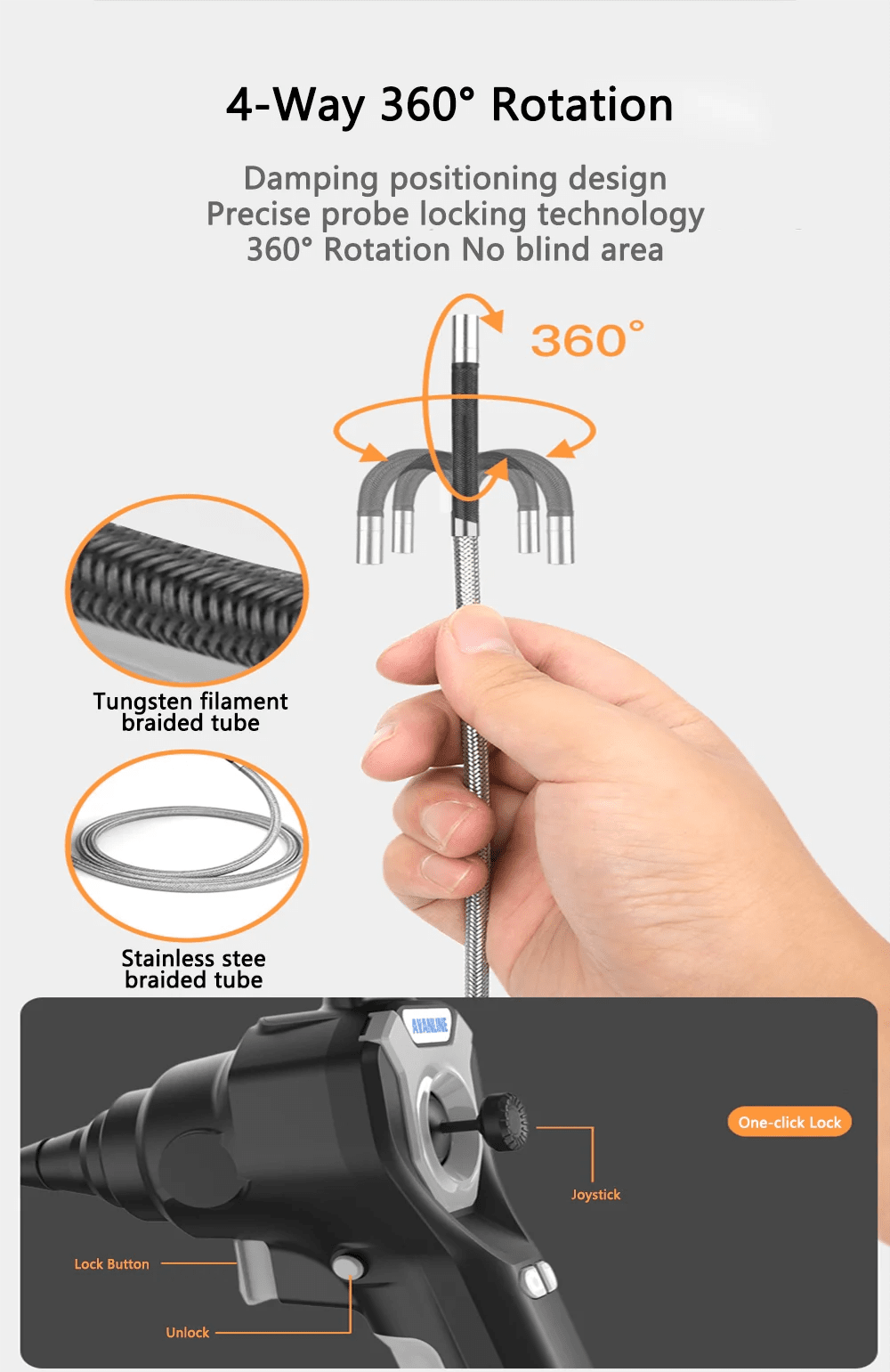 Borescope Inspection Camera - Avanline 360° Articulating Borescope 4.5inch 4/6mm 1M probe