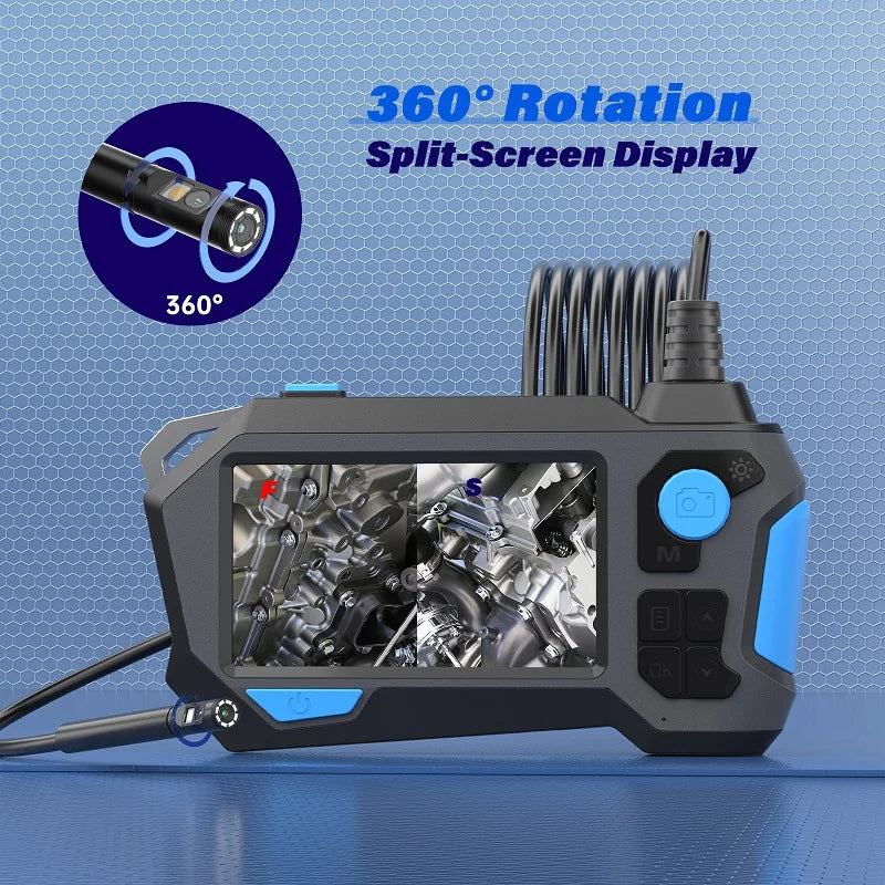 Borescope Inspection Camera - 360° Auto Rotation Dual Lens 9mm Probe 4.5'' IPS Screen