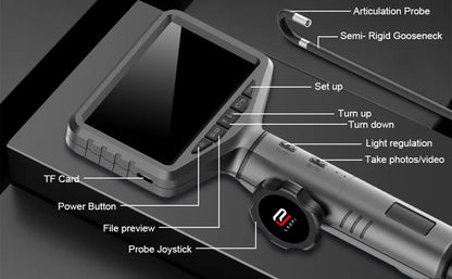 Borescope Inspection Camera - 5-inch IPS Color Screen Two-Way Single Lens Articulating Camera