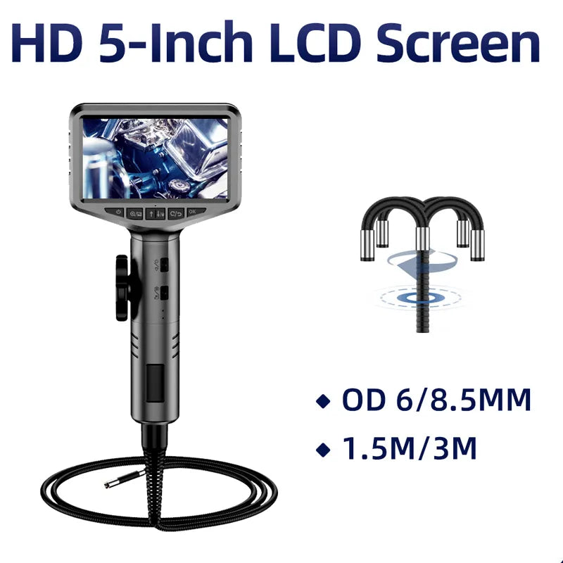 Borescope Inspection Camera - 5-inch IPS Color Screen Two-Way Single Lens Articulating Camera