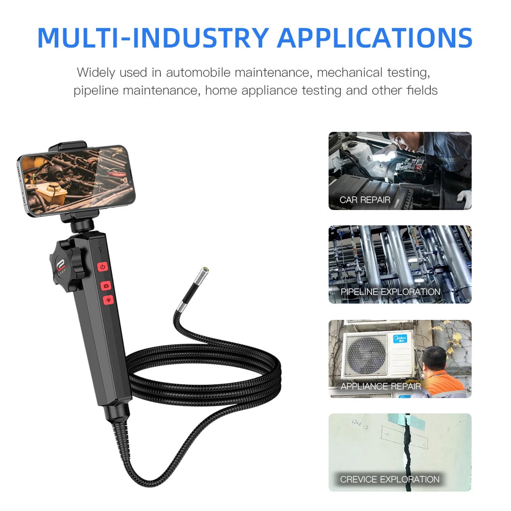 Borescope Inspection Camera - 3.9MM/6MM/8.5MM 180 Degree Steering Inspection Lens With 8 LED