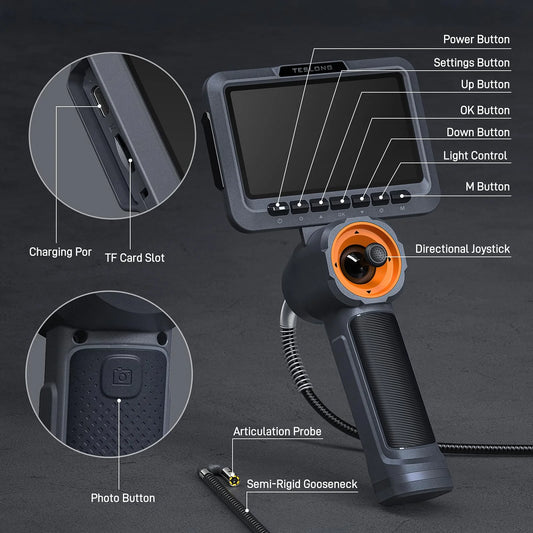 Borescope - Industrial Inspection Camera 6.5mm Dual Lens 4-Way Joystick Articulation