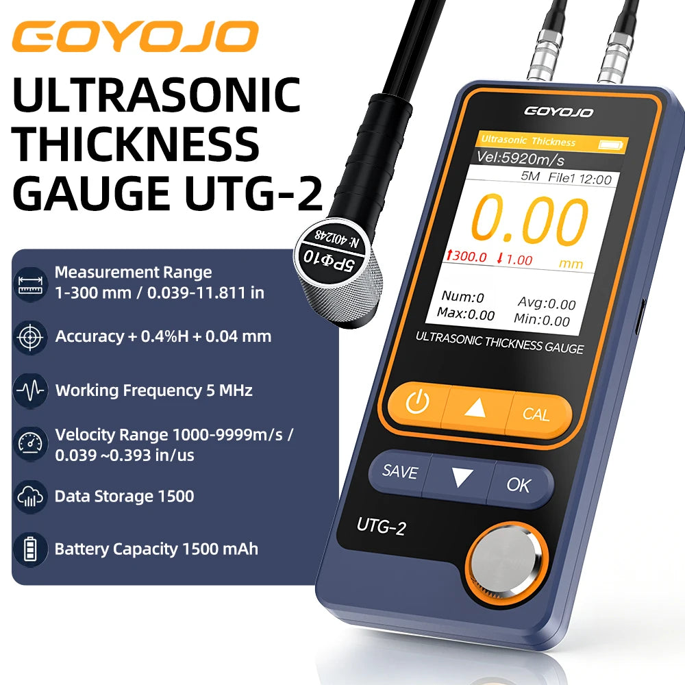 Ultrasonic Thickness Gauge UTG-2, Range 1-300mm, Velocity Range 1000-9999m/s