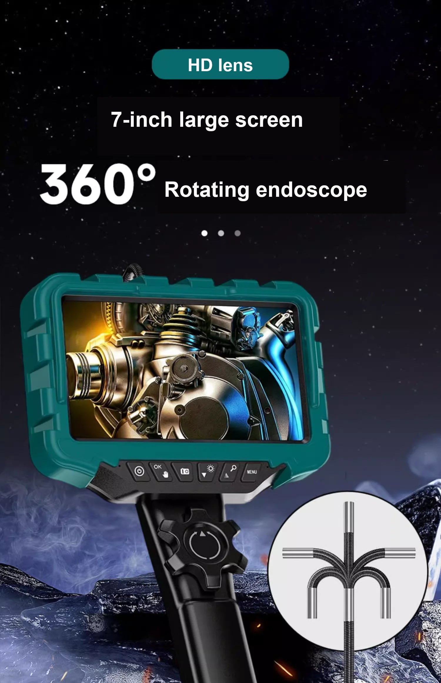 Borescope - 7-inch Screen Steering 6mm 1.6m length