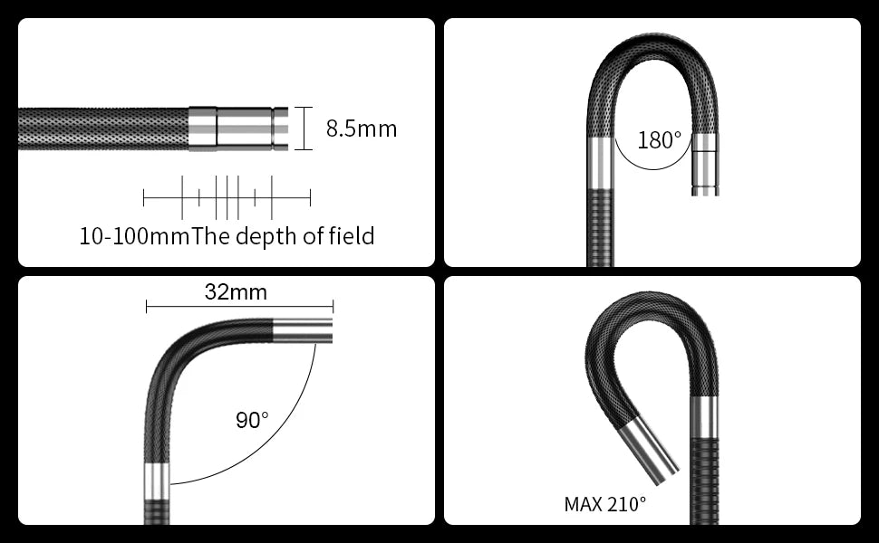 Borescope Inspection Camera - 3.9MM/6MM/8.5MM 180 Degree Steering Inspection Lens With 8 LED