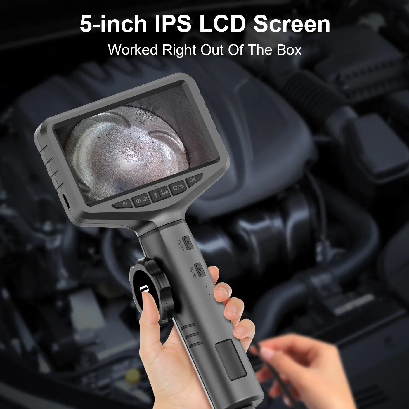 Borescope Inspection Camera - 5-inch IPS Color Screen Two-Way Single Lens Articulating Camera