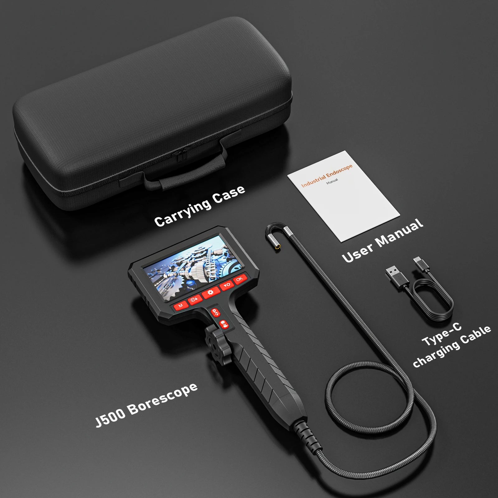 Borescope - 5 Inch Screen, 3.9/6.0/8.0mm Camera, HD 1080P with LED