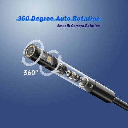 Borescope Inspection Camera - 360° Auto Rotation Dual Lens 9mm Probe 4.5'' IPS Screen