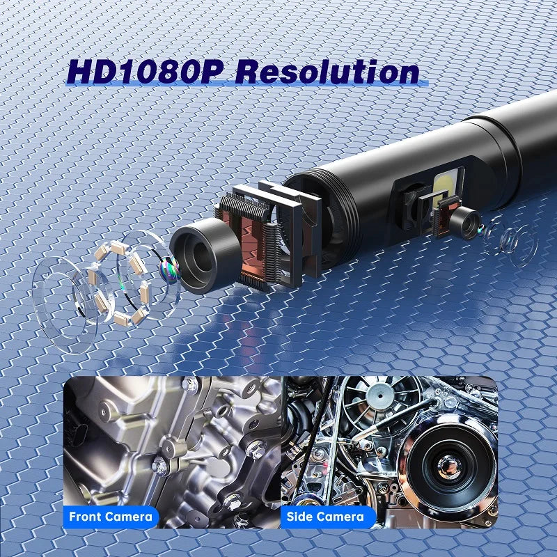 Borescope Inspection Camera - 360° Auto Rotation Dual Lens 9mm Probe 4.5'' IPS Screen