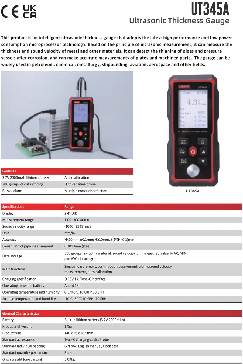 UNI-T Ultrasonic Thickness Gauge UT345A