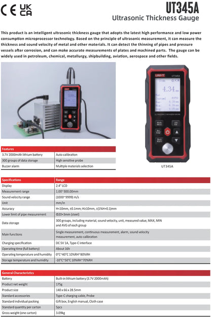UNI-T Ultrasonic Thickness Gauge UT345A