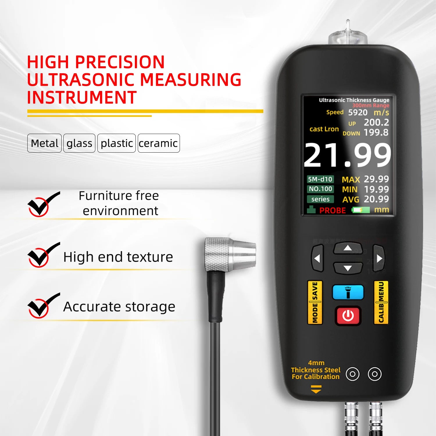 BSIDE T7 Digital Ultrasonic Thickness Gauge - 1-300mm 0.01mm Resolution