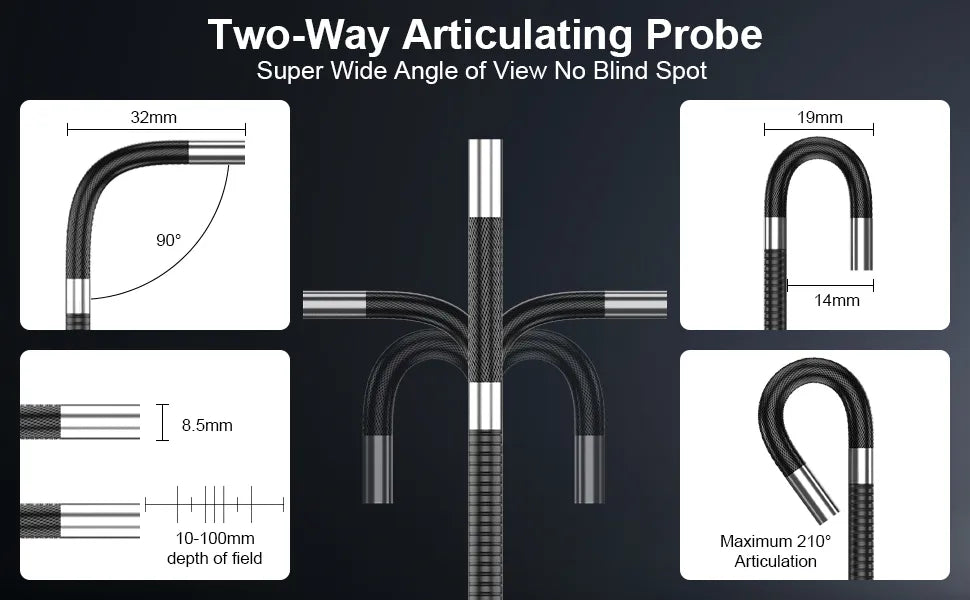 Borescope Inspection Camera - 5-inch IPS Color Screen Two-Way Single Lens Articulating Camera