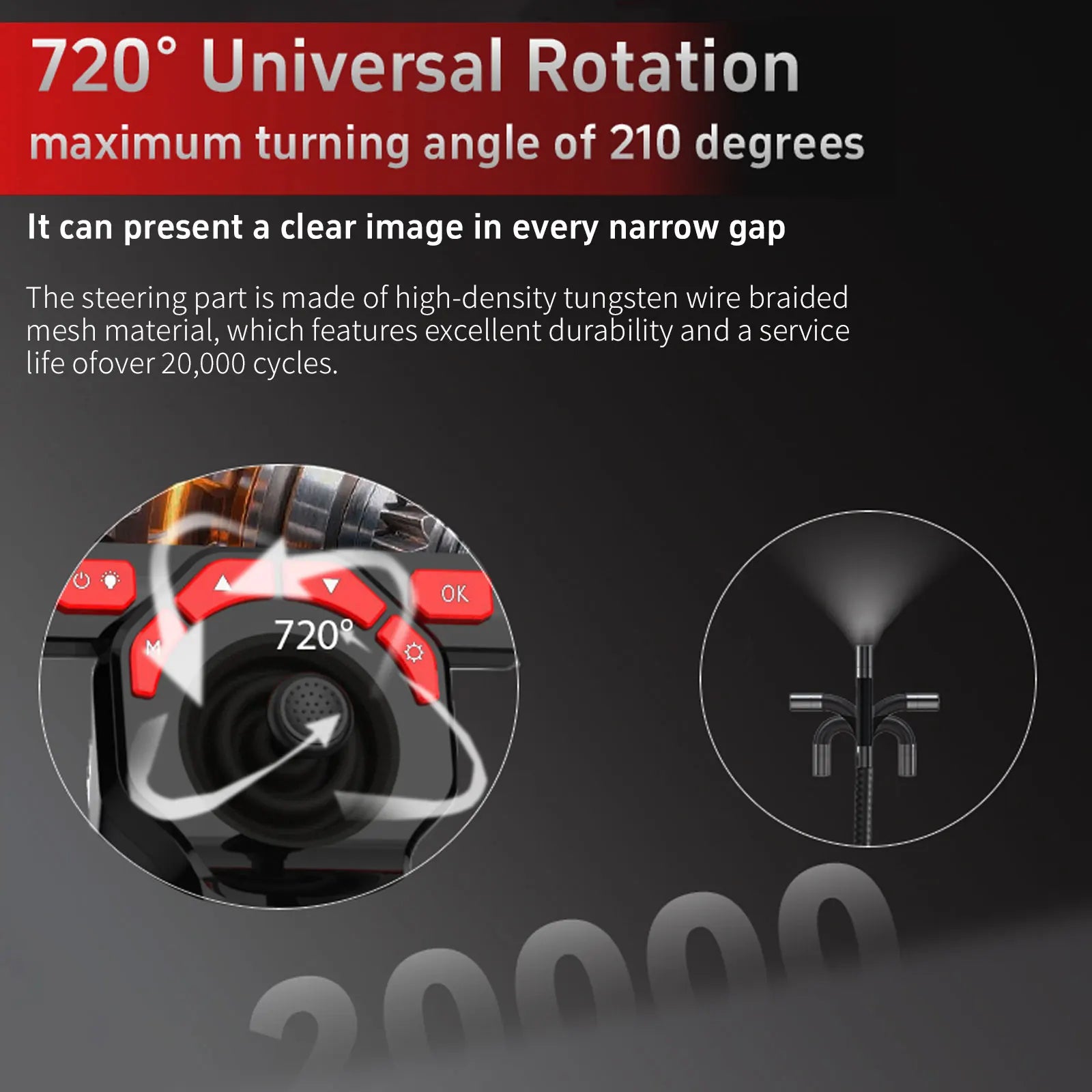 Borescope - TT40 Articulating Borescope 1080P 4.5 Inch IPS Four Way 720° Steering Endoscope Camera
