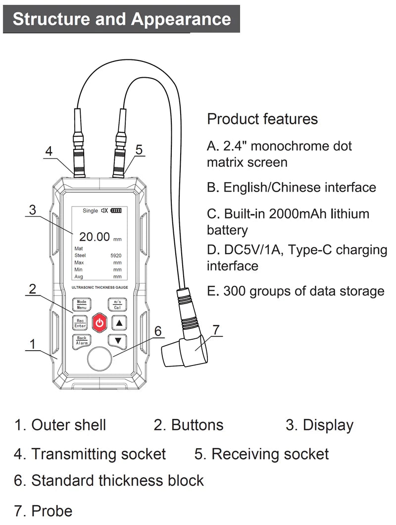 UNI-T Ultrasonic Thickness Gauge UT345A