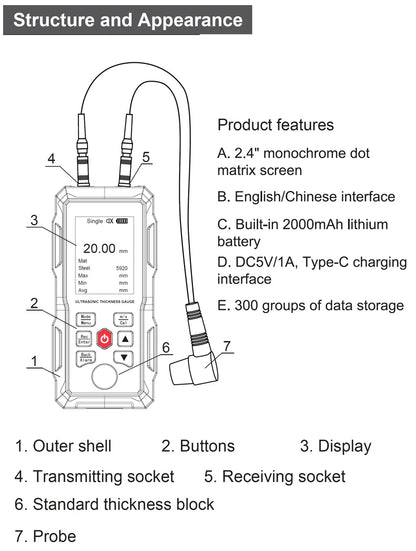UNI-T Ultrasonic Thickness Gauge UT345A